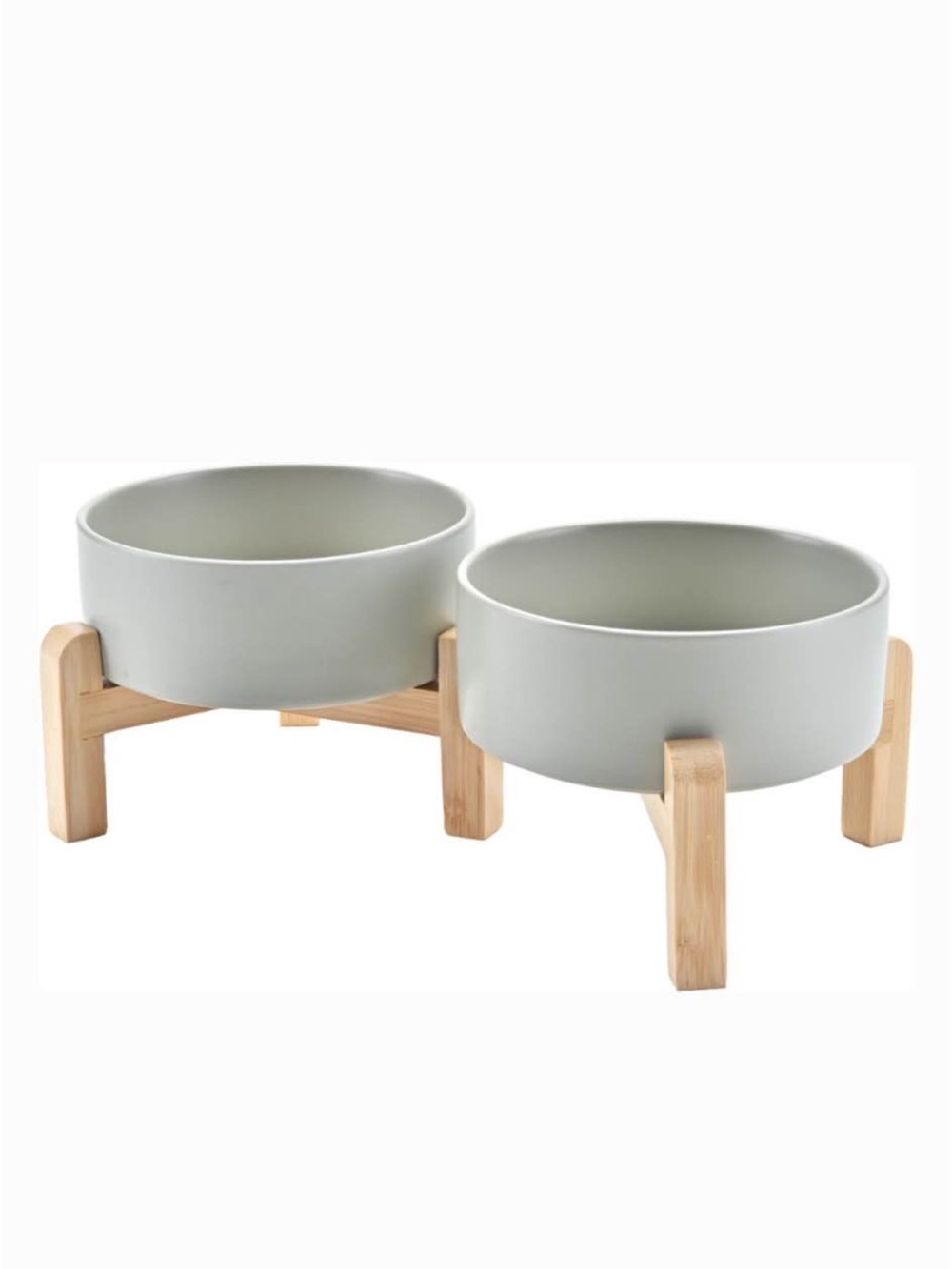 Elevated Gray Ceramic Pet Bowl Pair with Bamboo Stand